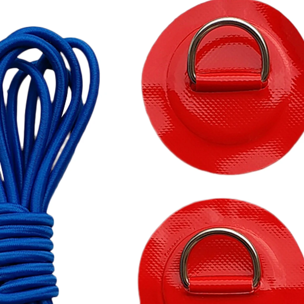 6Pcs Inflatable Boat Kayak SUP D-ring Patch & Elastic Shock Cord Set- 6 Colors Dinghy D Ring Round Patch