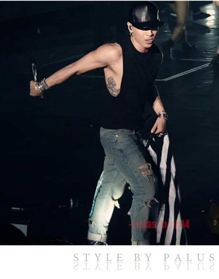 G-DRAGON, SLP, джинсы ручной работы с дырками, GD, стиль знаменитостей, мужские светло-голубые облегающие легкие прямые обтягивающие брюки