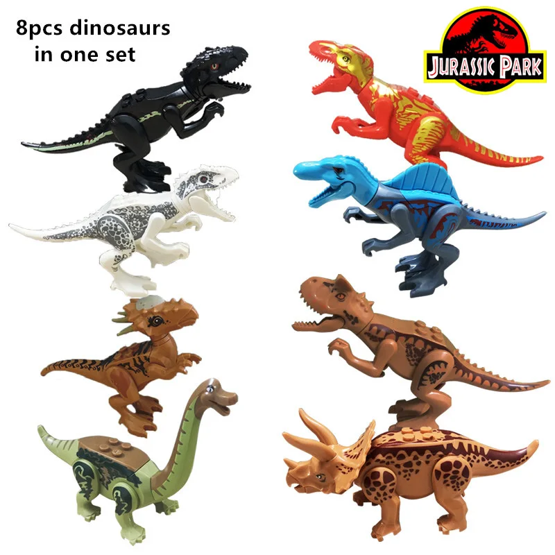 

2019 New Jurassic World 8pcs/set Dinosaurs Building Blocks Spinosaurus Baryonyx Compatible Bricks Assembly Boys Toys Gifts