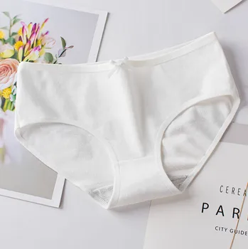 

Underpants Women's Pure Cotton 2020 New Solid Color Mid-waist Bowknot Student Girl Japanese Large Size