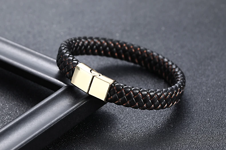 2019New Men Jewelry Punk Black Blue Braided Leather Bracelet for Men Fashion Bangles GiftsStainless Steel Magnetic Clasp