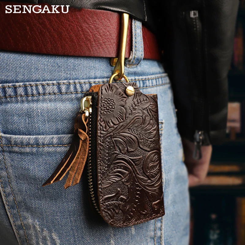 Bolsa Porta llaves inteligente cuero genuino para bolsa de almacenamiento para llaves hecha a mano, monedero|Estuches para llaves| - AliExpress