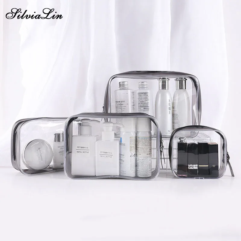 

5pcs Women Fashion Multifunctional Transparent Cosmetic Storage Bag Waterproof Clear Toiletry Organizer Dual Zipper Makeup Pouch