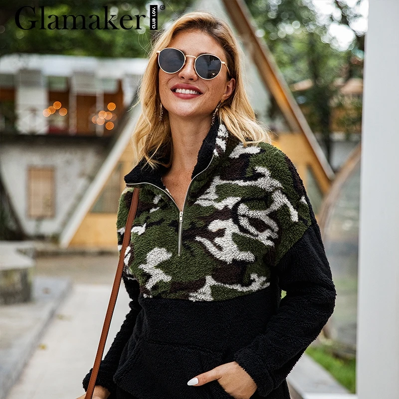 Glamaker лоскутное флисовое пальто с животным принтом для женщин с заниженным плечом с длинным рукавом и стоячим воротником пуловер женский Осень Зима толстовка