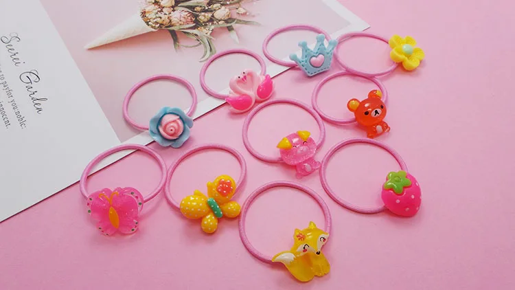 12Pcs Headwear For Women Girls Kids Cartoon Children Hair Ring Hair Clip Colorful Pink Stars Rubber Ring Hair Accessory