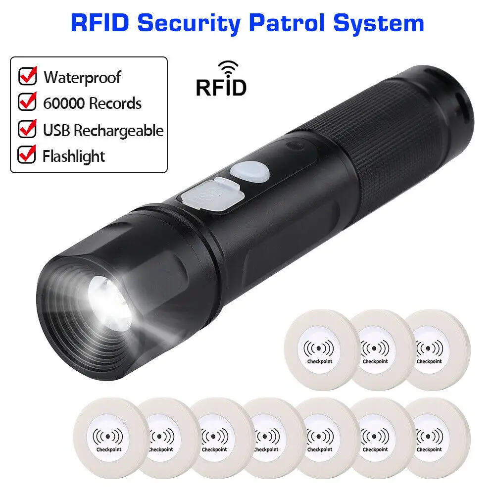 

Anti-broken Guard Tour System Wand Rfid Security Patrolling System With Flashlight Patrol Recorder + 10pcs RFID Checkpoint