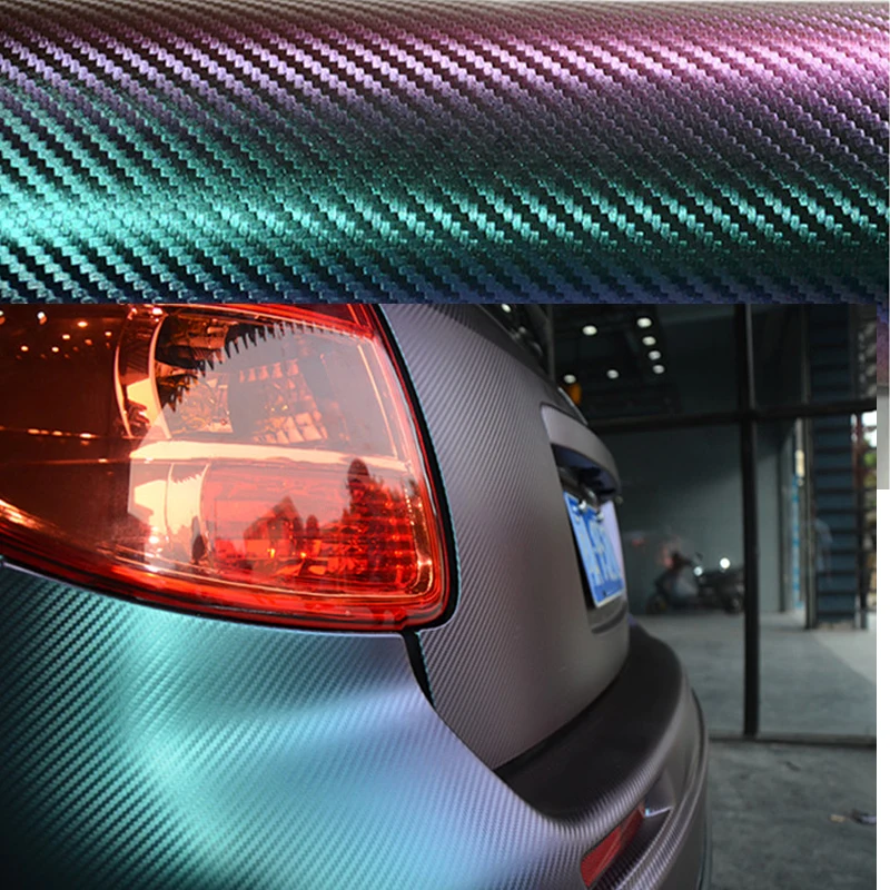Green To Purple Chameleon 3D Carbon Fiber Vinyl Wrap Film-1