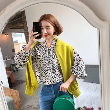 

COIGARSAM Shirt Womens tops Spring Summer Loose Women shirts Leopard Grain 2699