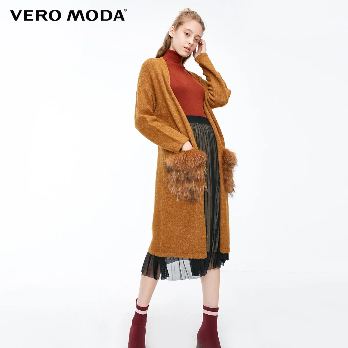 Vero Moda Женское пальто-кардиган из смешанного меха енота | 318425501