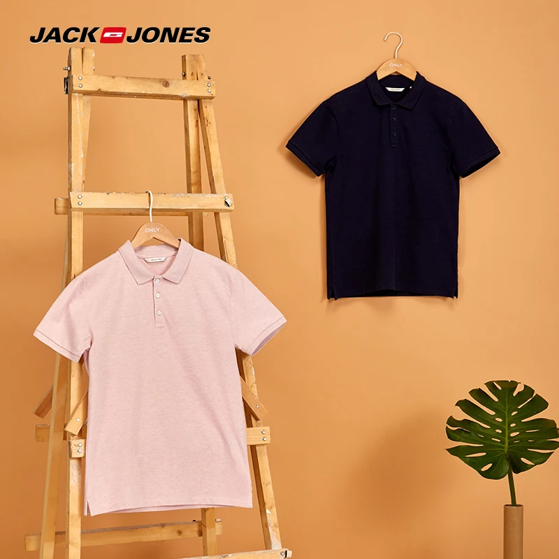 JackJones Мужская однотонная хлопковая рубашка поло с отложным воротником, мужская одежда 219106516