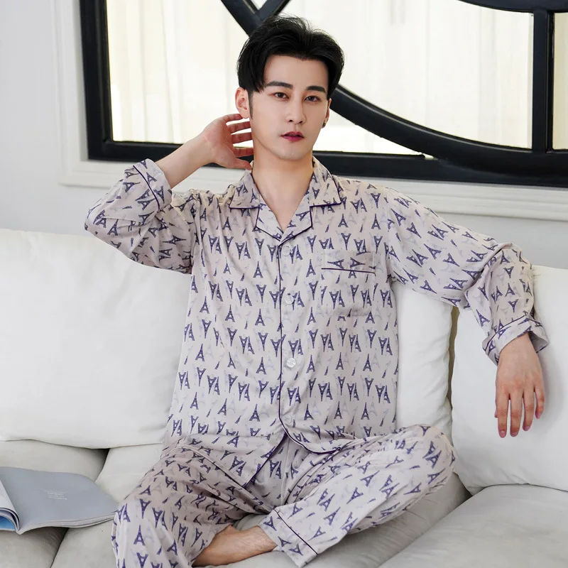 satin pajamas Pajama Set High Quality Silk Pajama for Men Sleep Tops Trousers Two Pieces Long Sleeved Sleepwear Satin Set Plus Size Pyjamas plaid pajama pants