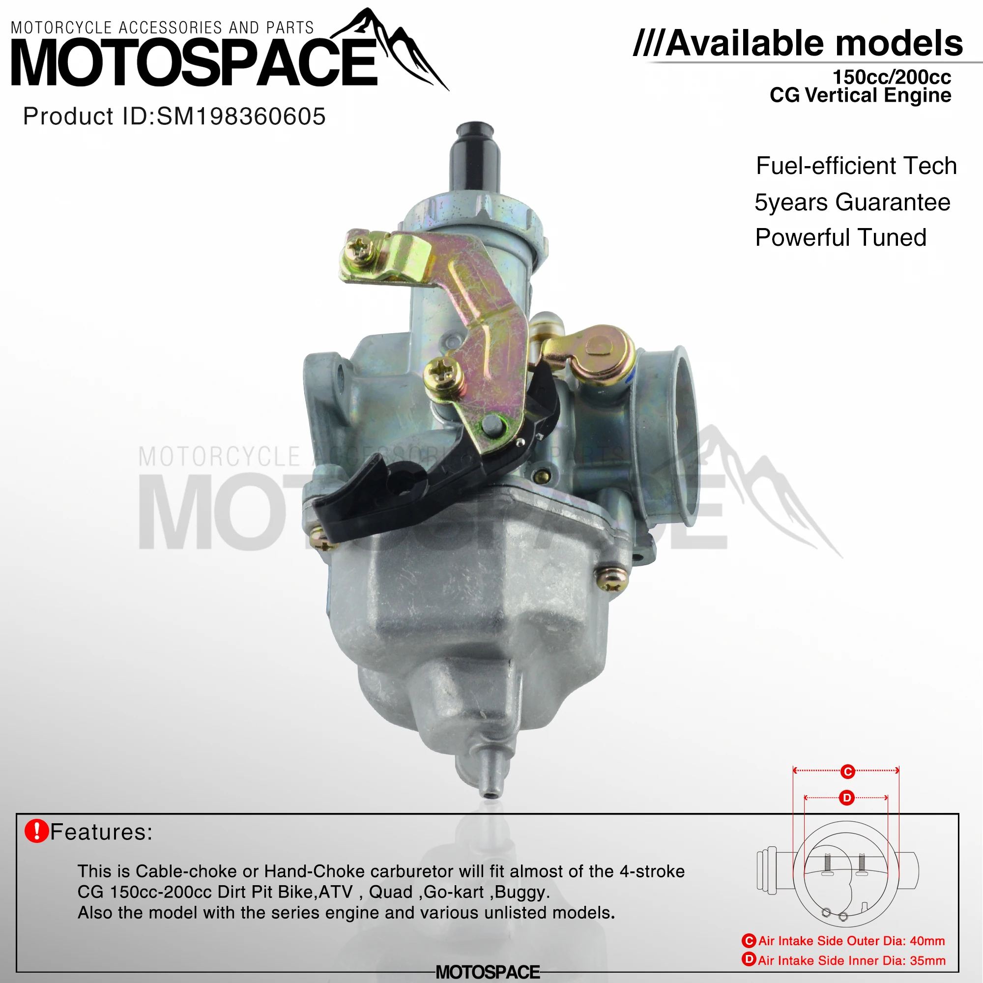 MotoSpace карбюратор PZ27 27 мм экономия топлива Carb для CG150 CG200 150cc 200cc вертикальный двигатель Грязь велосипед ямы скутер ATV Quad Багги