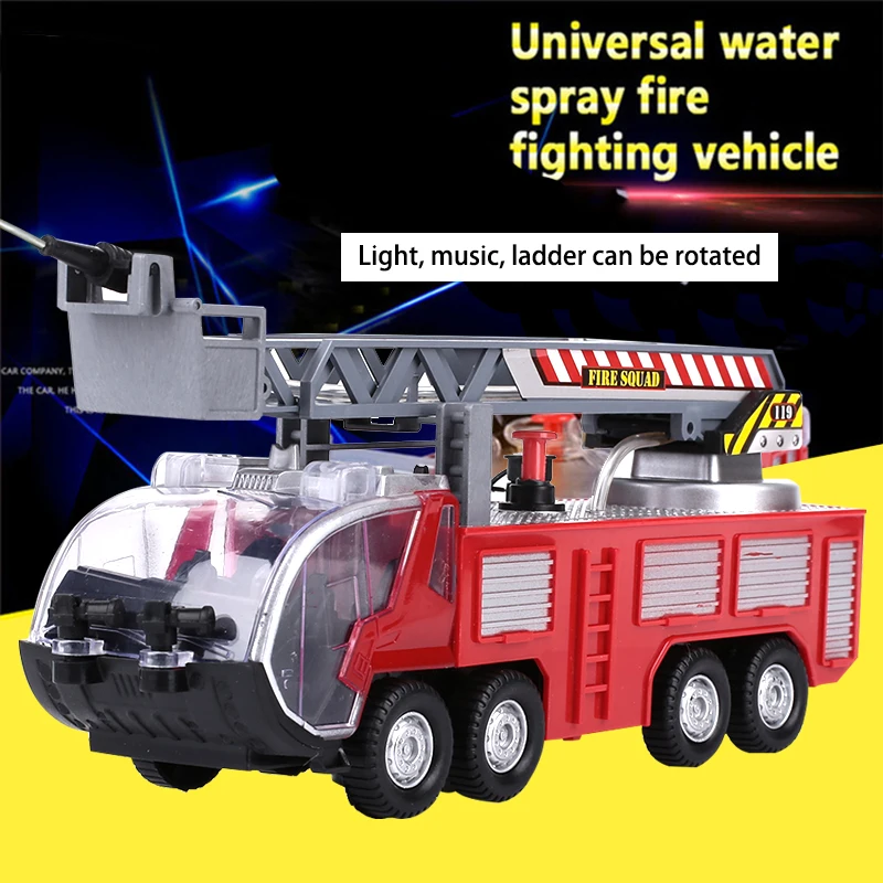 Ephex Interesting Plastic Boy Fire Truck Fun Alarm Sound Model Fire Truck Model Cool Water Pump Spray Decroration Educational