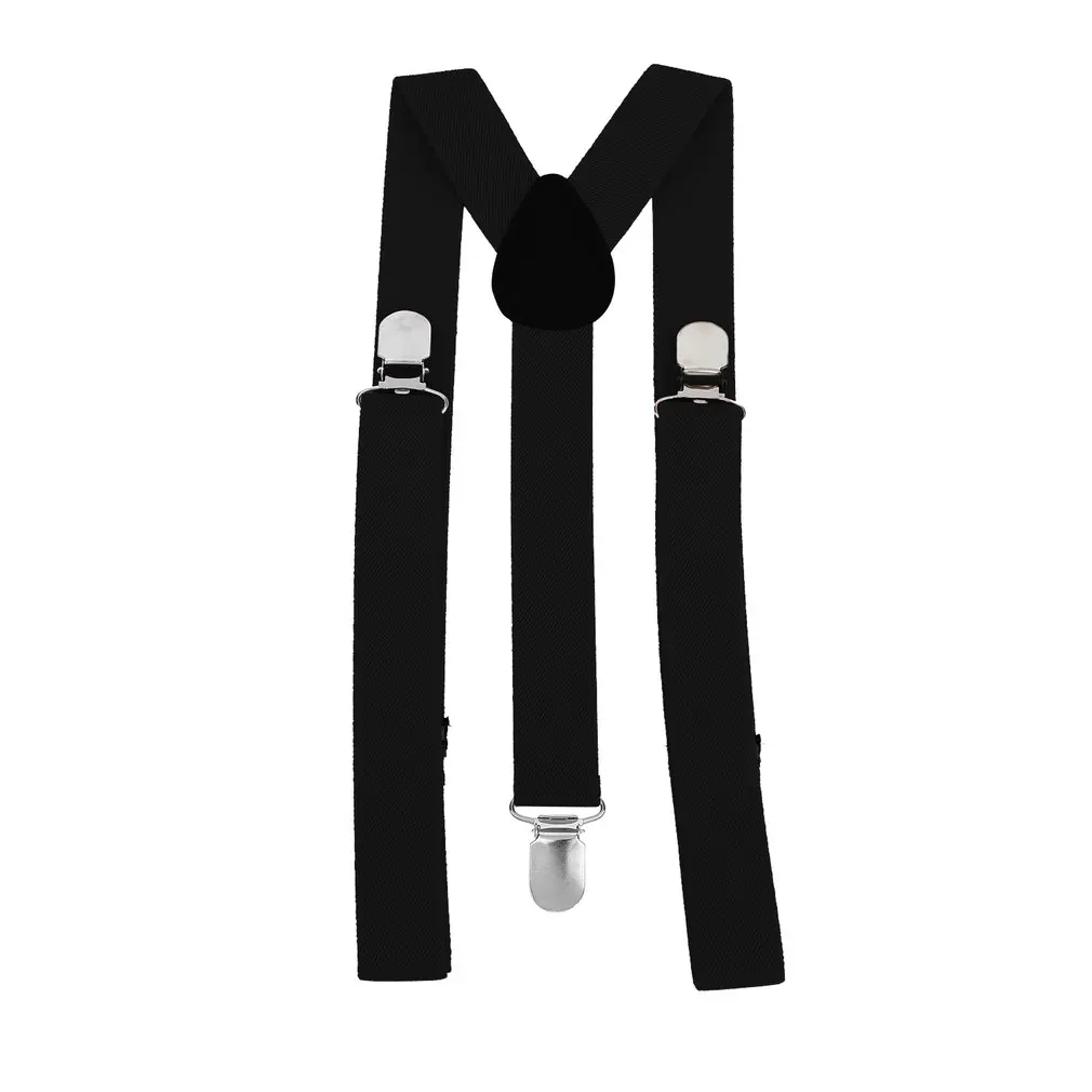 Elastic Suspenders Black Adjustable Braces Leather Clip-on Women Mens 