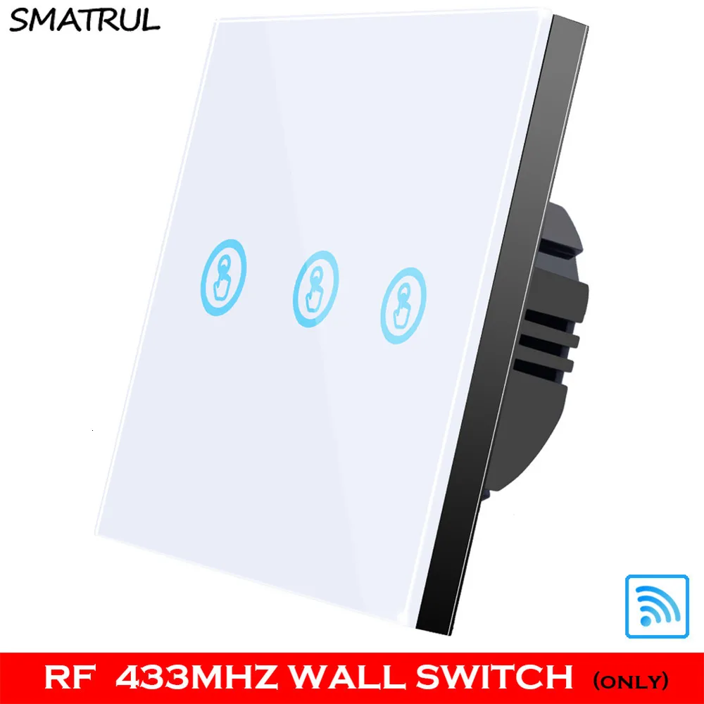 SMATRUL 1 2 3 банда умный беспроводной сенсорный выключатель светильник 433 МГц РЧ пульт дистанционного управления стеклянный экран настенная панель 110 В 220 В Светодиодная лампа ВКЛ. ВЫКЛ - Цвет: white RF 3 gang WALL
