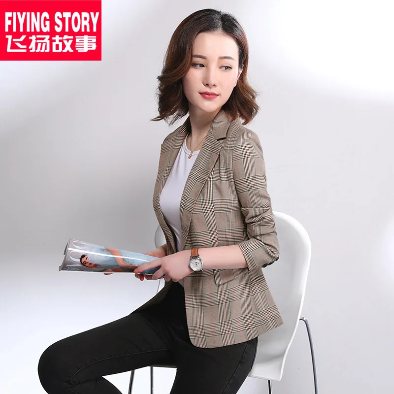 

Plaid Suit Jacket Women's Korean-style 2019 Spring And Autumn New Style Casual Retro CHIC Long Sleeve Pattern Short Suit