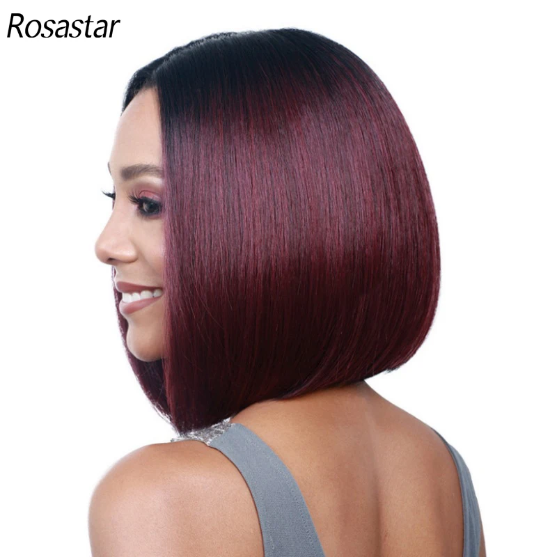 Synthetic Short Ombre Dark Root to Wine Red  Straight 13.5Inch Bob Hair Wig for Women Natural Looking Daily Use or Cosplay Wig