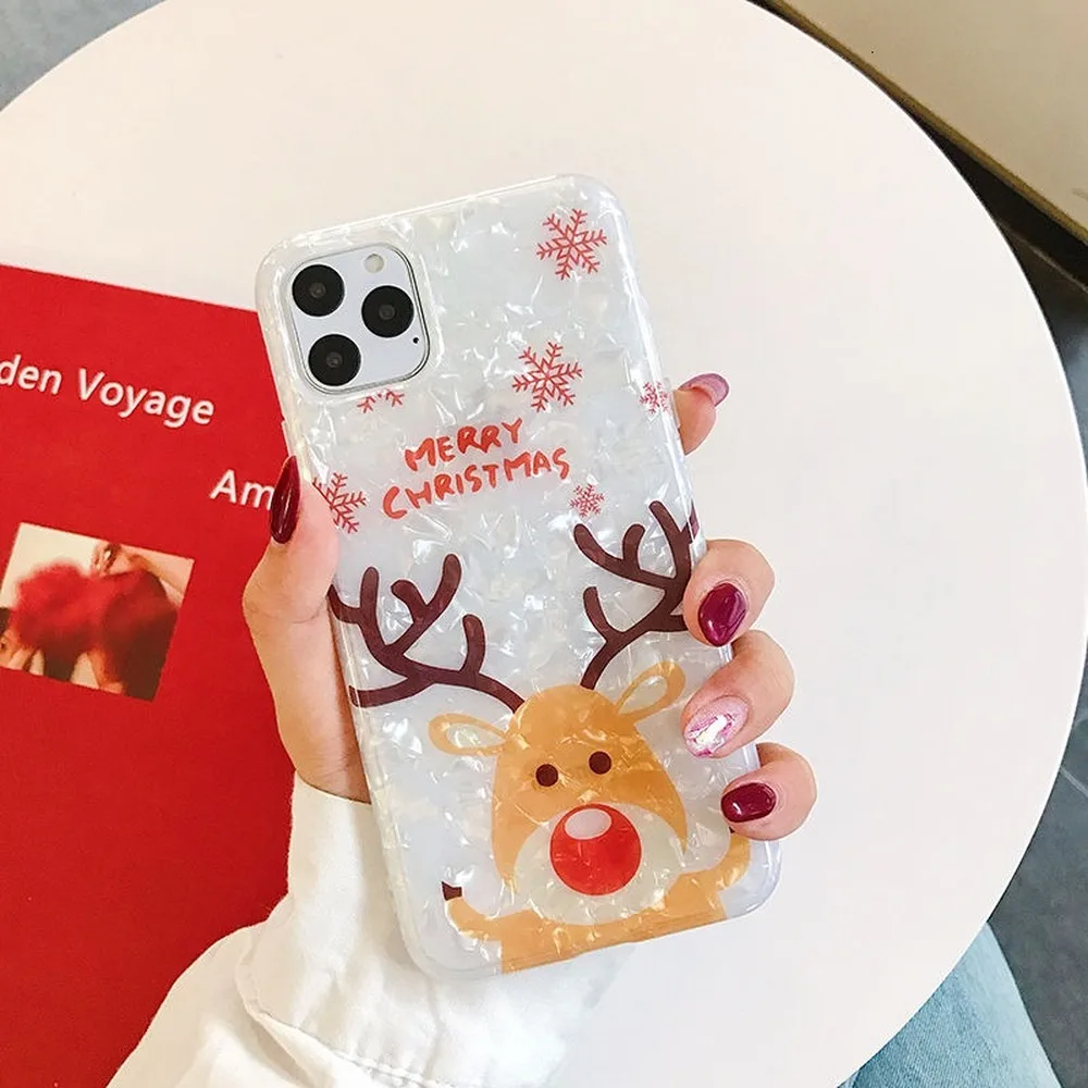 

Cartoon Merry Christmas Deer Phone Case for IPhone11 Pro Case XR XS Max 6 6S 7 8Plus Glitter Shell Patterned Soft IMD Back Cover