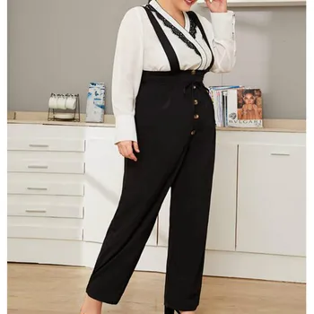 

Women Sleeveless Buttoned Casual Jumpsuits Overalls Cargo 2020 New Fashion Street OL Plus Size Jumpsuits