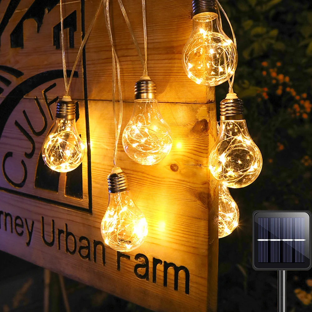 Solar Garden Lights 10 20 LED Retro Bulb Ball String Light Outdoor Fairy Lamp US 