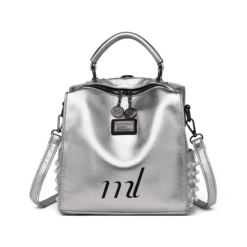 Silver Новая мода 3 в 1 женский рюкзак из мягкой кожи роскошный рюкзак дизайнерские рюкзаки женские высококачественные жемчужные сумочки Mochila Mujer - Цвет: Silver