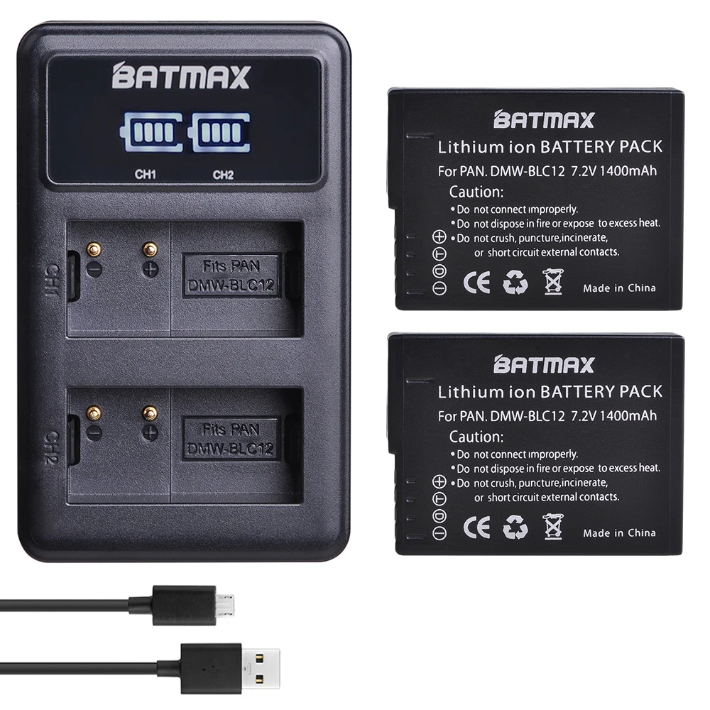 Batmax DMW-BLC12 DMW BLC12E BLC12PP батарея+ светодиодный USB двойной зарядное устройство для Panasonic Lumix FZ1000, FZ200, FZ300, G5, G6, G7, GH2, DMC-GX8 - Цвет: 2battery with charge