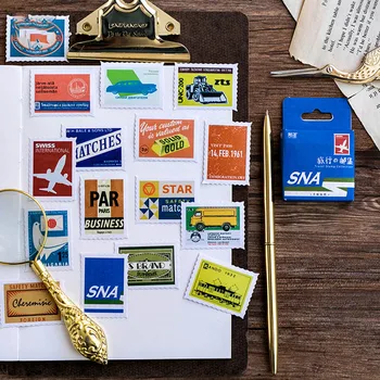 

45pcs Retro Stamp Decorative Stickers Cute Travel Adhesive Stickers Creative DIY Sticker For Kids School Stationery Supplies