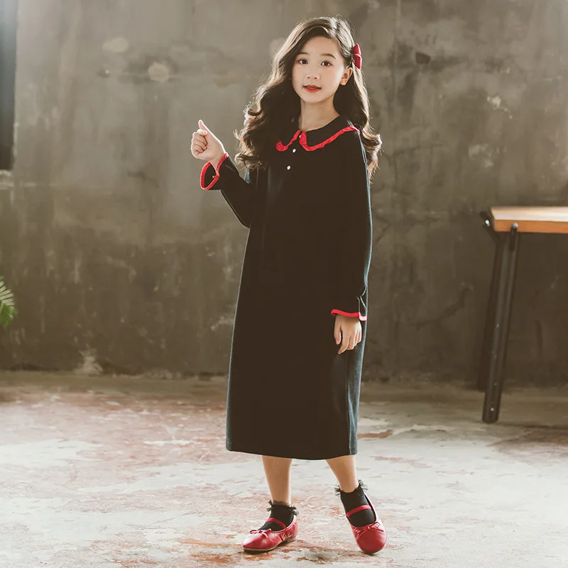 Модная одежда для родителей и детей платье принцессы с длинными рукавами для маленьких девочек осенне-зимний детский пуловер Повседневное платье для девочек-подростков - Цвет: Черный