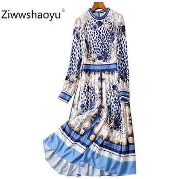 

Ziwwshaoyu High Quality Spring Summer Long Sleeve Colorful Pattern Print Pleated Midi Dresses Women's Clothing 2020 New