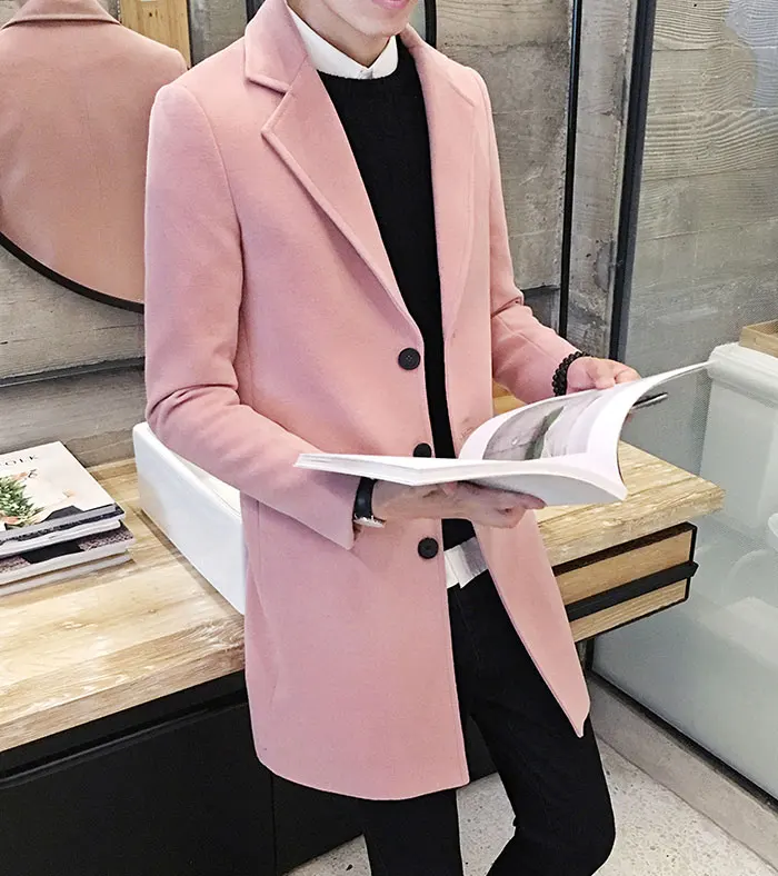 New Winter Woolen Coat Men Leisure Long Sections Woolen Coats Mens Pure Color Casual Fashion Jackets / Casual Men Overcoat