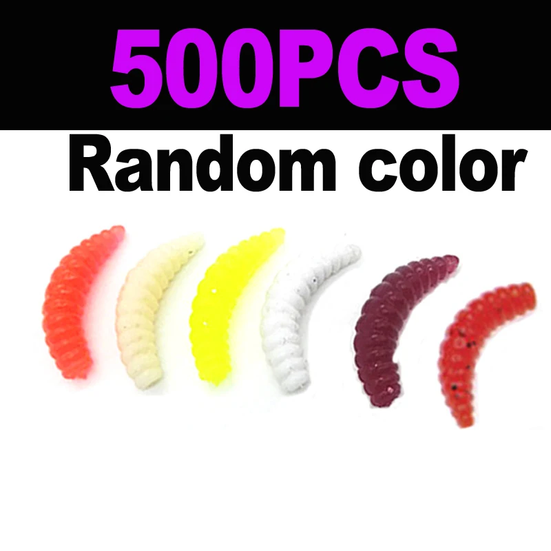 500pcs random color JIGEECARP 500 шт Карп рыболовные приманки снасти рыболовный червь приманки Мягкие силиконовые Mealworms личинка майского жука искусственные приманки - Цвет: 500pcs random color