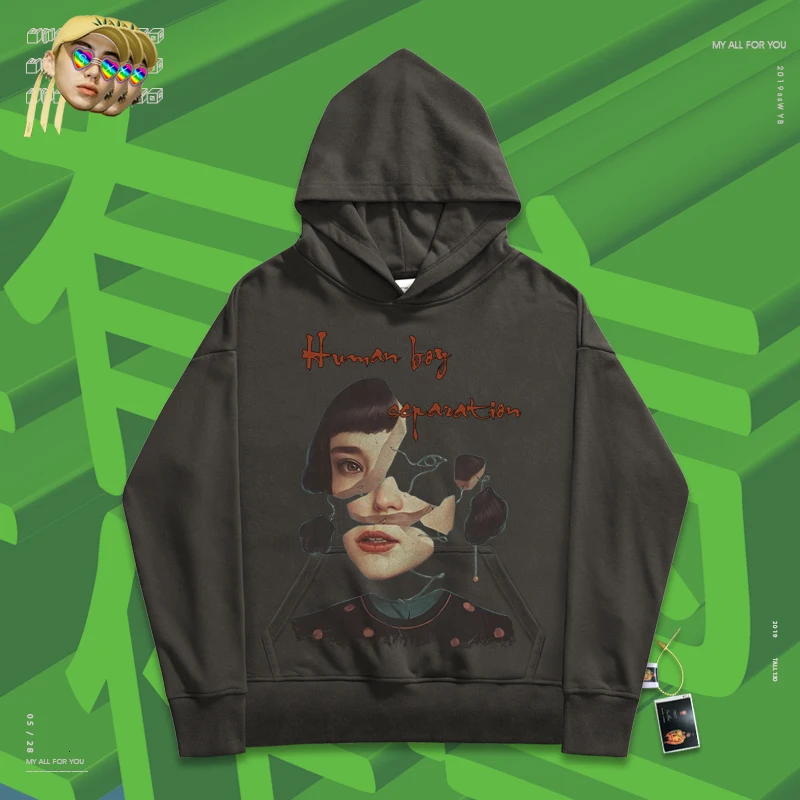 Пальто с капюшоном, уличный рэп, худи, пара, человек, мальчик, ceparation, ретро, сломанная девочка, весна, осень, толстовки - Цвет: Washed black