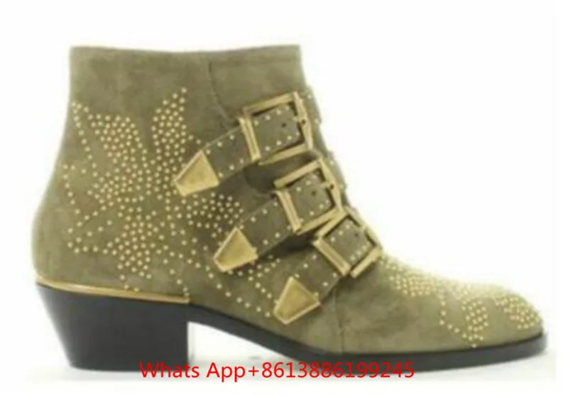 Susanna/ботильоны с шипами; женские кожаные ботинки; Botas Mujer; бархатные Ботинки Martin с круглым носком и заклепками; Bota Feminina; zapatos mujer