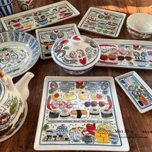 

Cartoon Blues Dutch Asian Series Tableware Ceramic Teapot Cup Bowl Salad Plate Instant Noodle Bowl