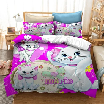 

Cute Marie Cat Printed Purple 3d Duvet Cover Pillowcase Cartoon Bedding Set Bed Linen Twin Full Queen King Bedclothes Plus Size