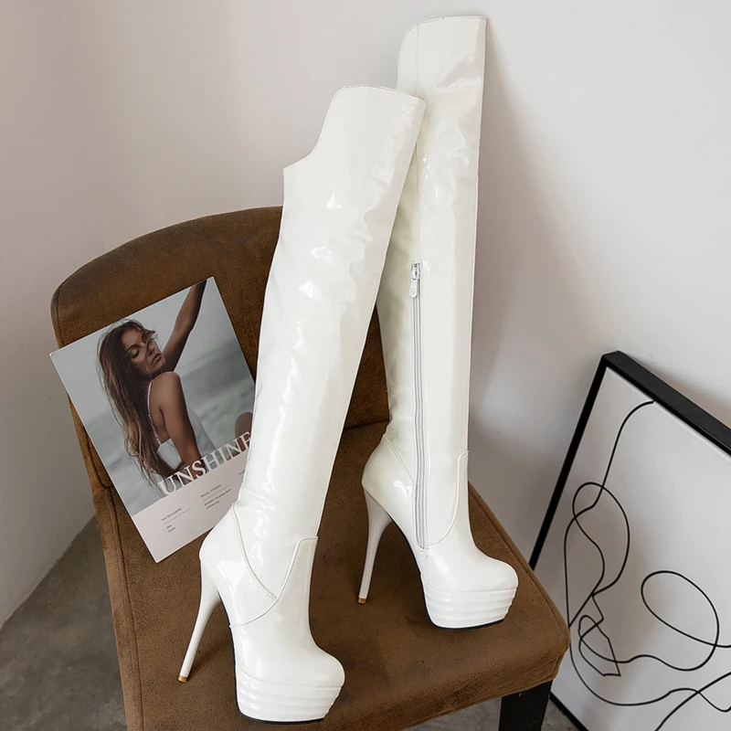 Sexy High Heels Over Knee Boots Platform Fashion Thigh High Boot Women Winter Black Red White Fetish Shoes Female Large Size 46
