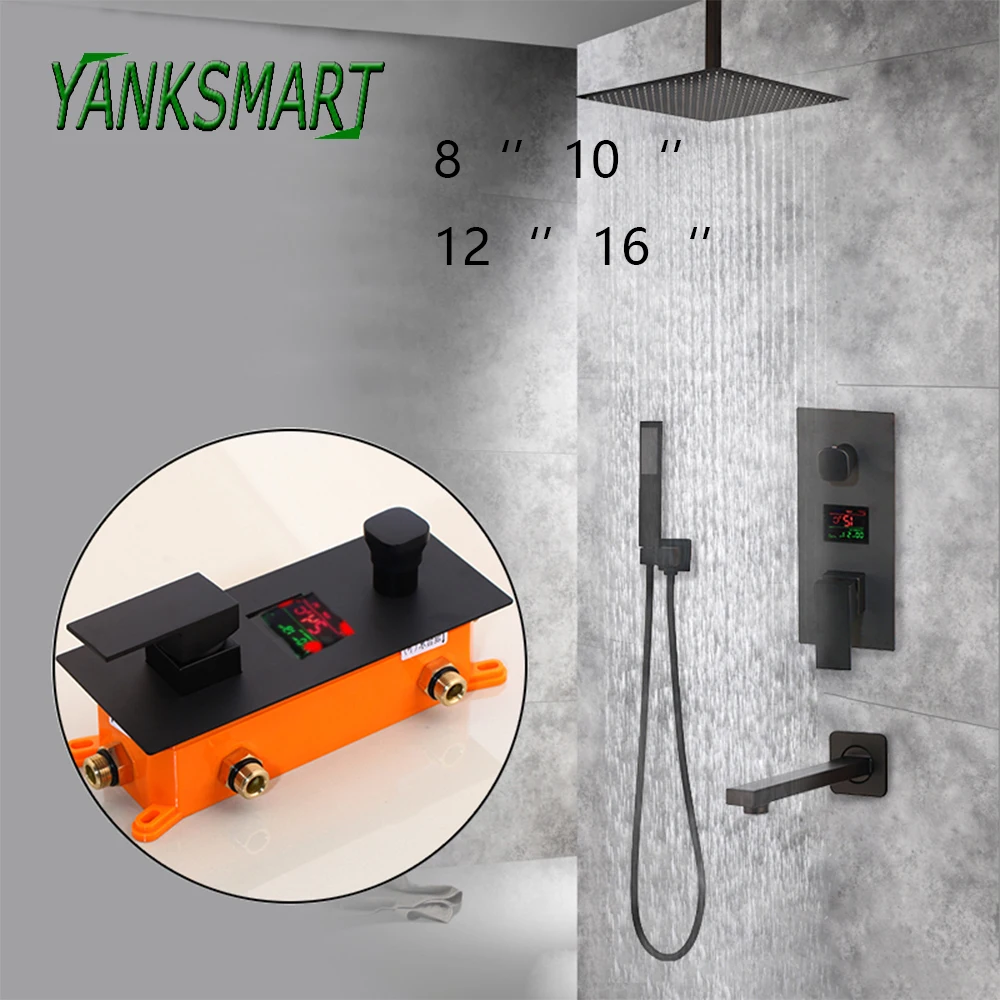 Смеситель для душа YANKSMART матовый черный с термостатом и дисплеем температуры |