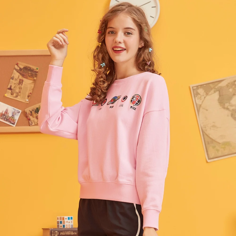 Metersbonwe MTEE Hoodies For Women Back Lace Up Streetwear Casual O Neck Sweatshirt 2019 New women Hip Pop Tops 720852 Metersbonwe MTEE Hoodies For Women Back Lace Up Streetwear Casual O Neck Sweatshirt 2019 New women Hip Pop Tops 720852