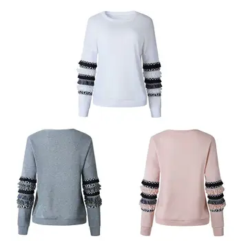 

Women Autumn And Winter Fashion Casual Concise All-match Loose Printing Stitching Pullover Sweatershirt t7