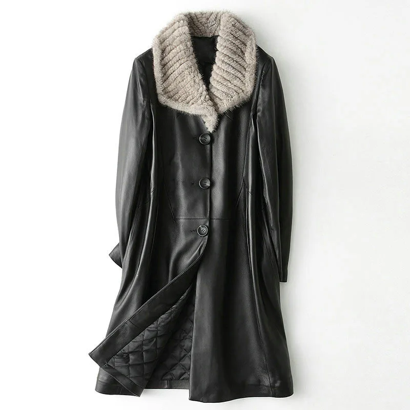 

Genuine Leather Jacket Women Winter Warm Jacket Womens Real Mink Fur Collar Sheepskin Coat Korean HQ18-YFG85227B YY359