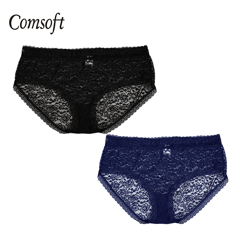 

Comsoft 2pack women underwear Hollow lace sexy ladies Brief Knickers Hipster Comfy Panties Soft Lingerie Soft Cotton Panties
