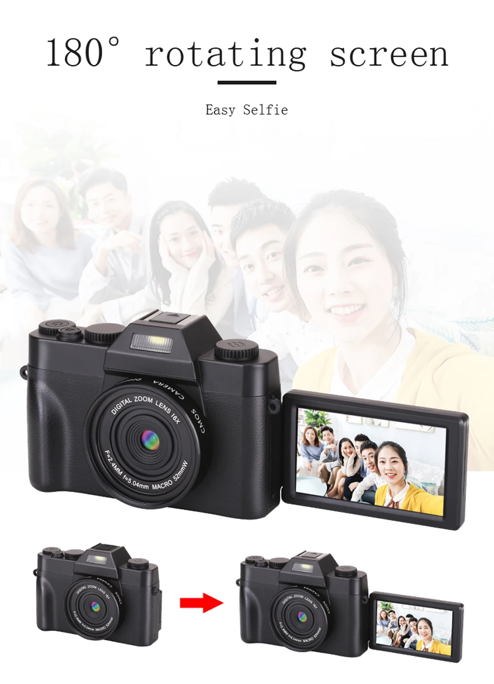 Appareil photo numérique professionnel KOMERY 3.0 pouces écran LCD 4K caméra vidéo 16X Zoom numérique HD sortie prise en charge WiFi Selfie Cam
