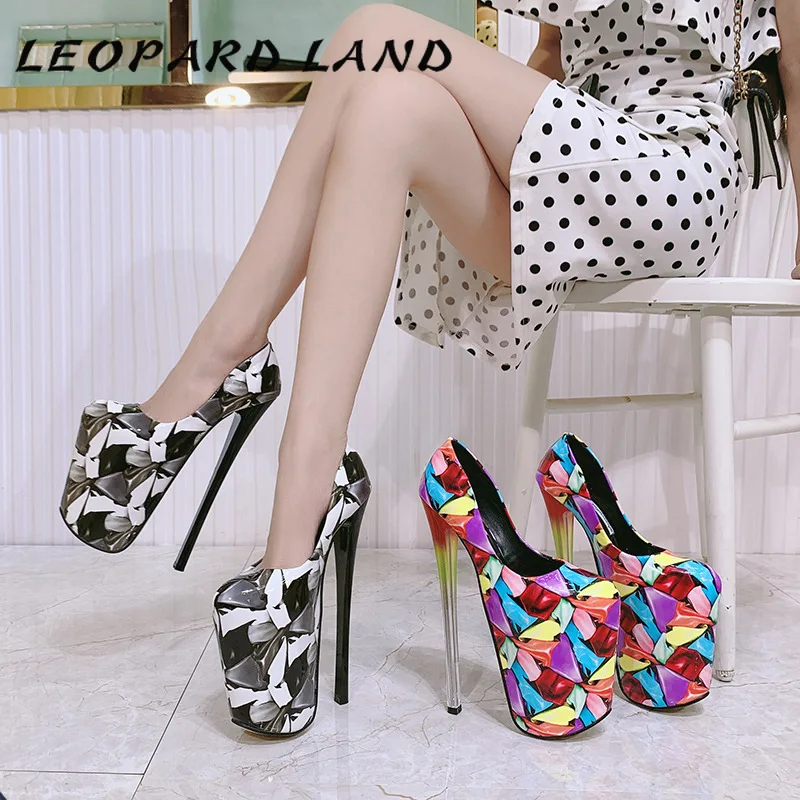 Женские туфли-лодочки Leopard Land новинка 2020 пикантные на очень высокой платформе 22