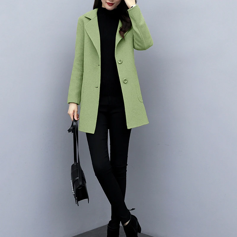 Avocado green Новая женская верхняя одежда, осенняя зимняя одежда, Модное теплое Шерстяное приталенное женское Элегантное однобортное шерстяное пальто - Цвет: Avocado green