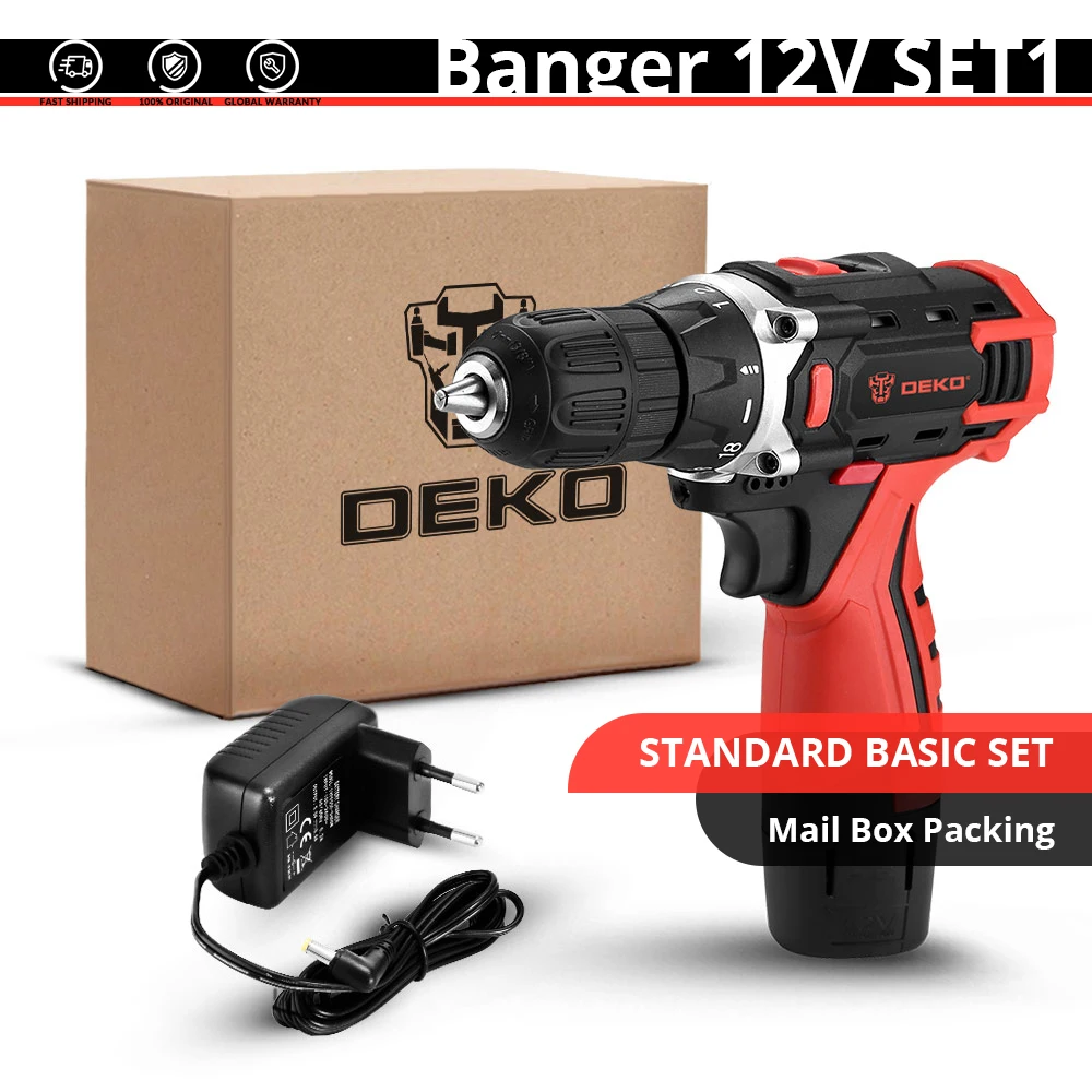 Factory Outlet DEKO New Banger 12V Cordless Drill Electric Screwdriver Adjustable Speed Work with DC Lithium-Ion Battery - Цвет: Banger 12V SET1