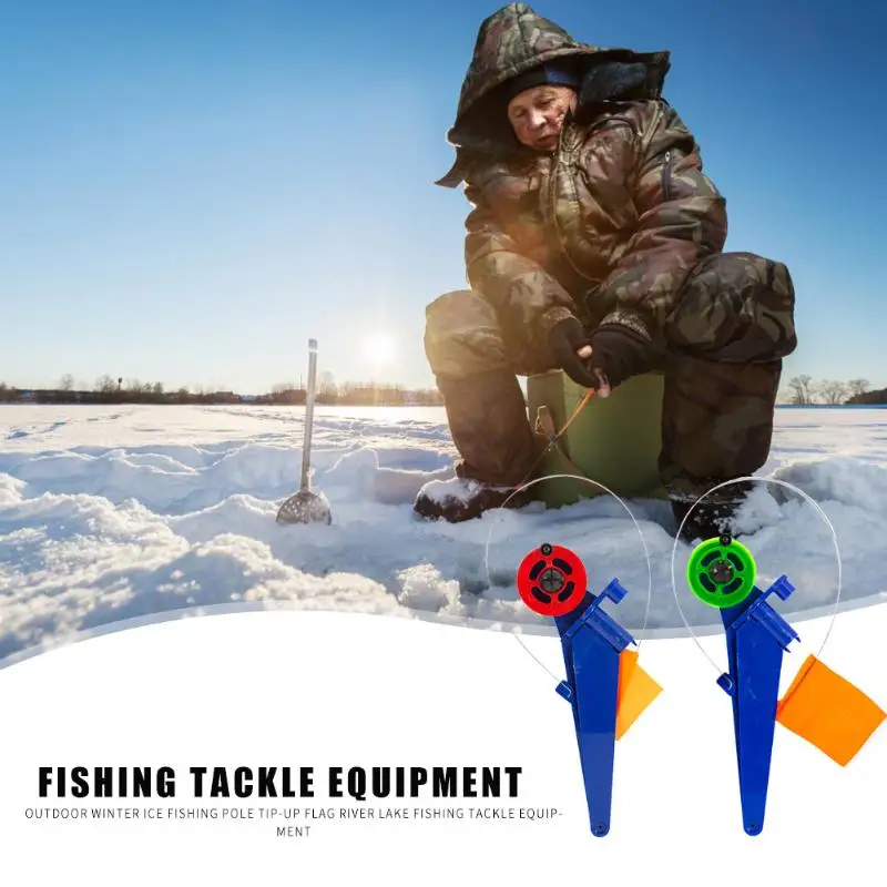 

2pcs Portable Automatic ABS Ice Fishing Rod Tip-Up Flag Removable Winter Fishing Flags Outdoor River Angling Tackle