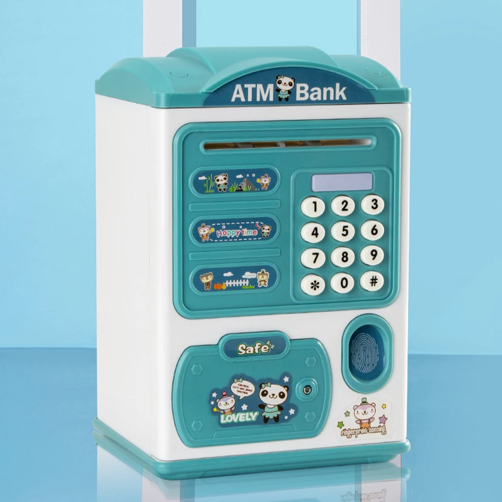 Mini ATM Machine Children's Electric Piggy Bank Simulation Fingerprint Lock Automatically Rolling Money Password Lock Safe Boxes