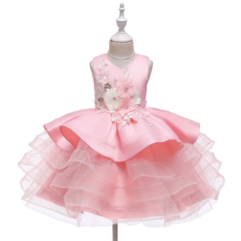 

Blotona Little Girls Princess Party Dress Sweet Flower Embroidery Bow Decoration Multi-layer Mesh Formal Dress Bubble Skirt 0-8Y