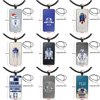 

For Child Popular Movie Star R2d2 Robot Stainless Steel Color Glass Cabochon With Rectangle Shaped Pendant Choker Necklace