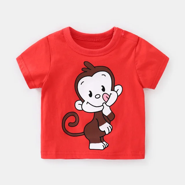 Хлопковая одежда для малышей; летние модные футболки для маленьких мальчиков и девочек; топы с короткими рукавами и рисунком для новорожденных; футболки для малышей - Цвет: TS026